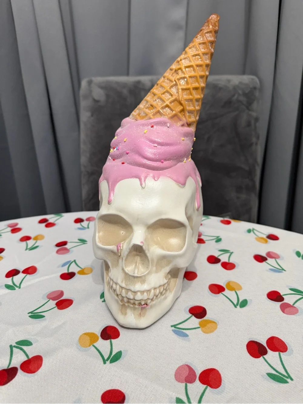 Decorative Skull Figurine with Pink Drip Accent - Home Accents - Picture 3 of 4
